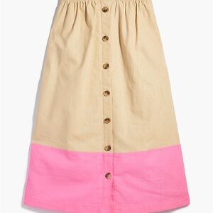 J.Crew  Khaki Pink Button Colorblock A-Line Midi Skirt Size  XS Linen Blend